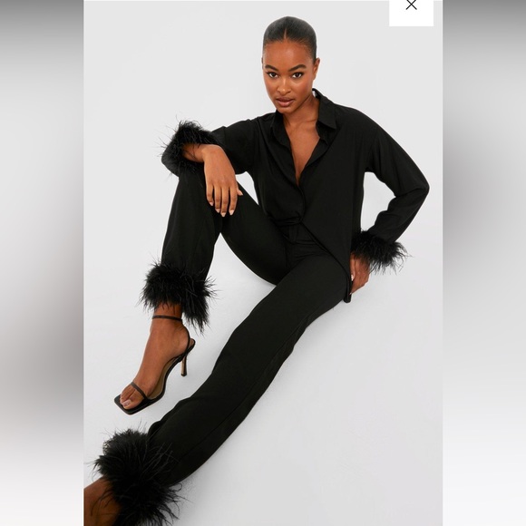 Feather hem wide leg satin pants - extra long fit - Picture 7 of 10